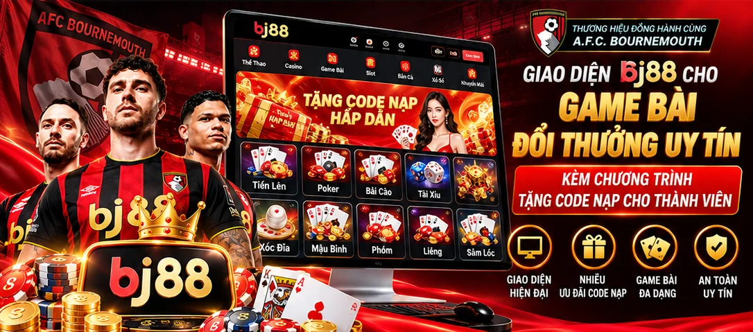 Giao diện Bj88 cho game bài đổi thưởng uy tín, kèm chương trình tặng code nạp cho thành viên
